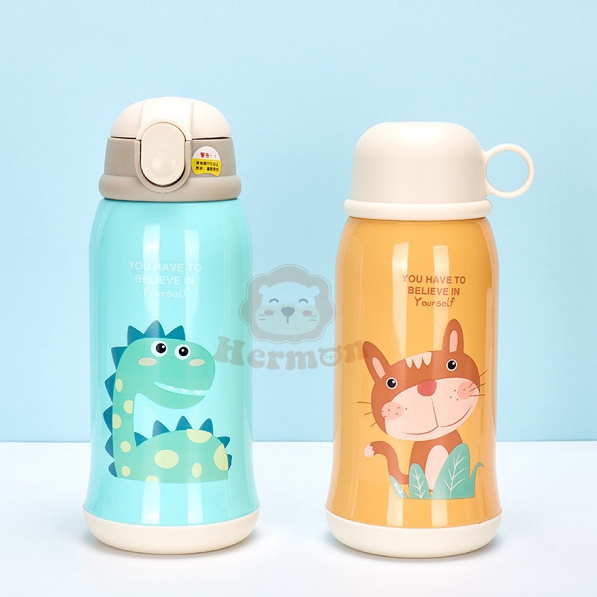 Bình nước giữ nhiệt Hermon Inox 2 nắp 600ml kèm cốc (Màu ngẫu nhiên) - góc nghiêng