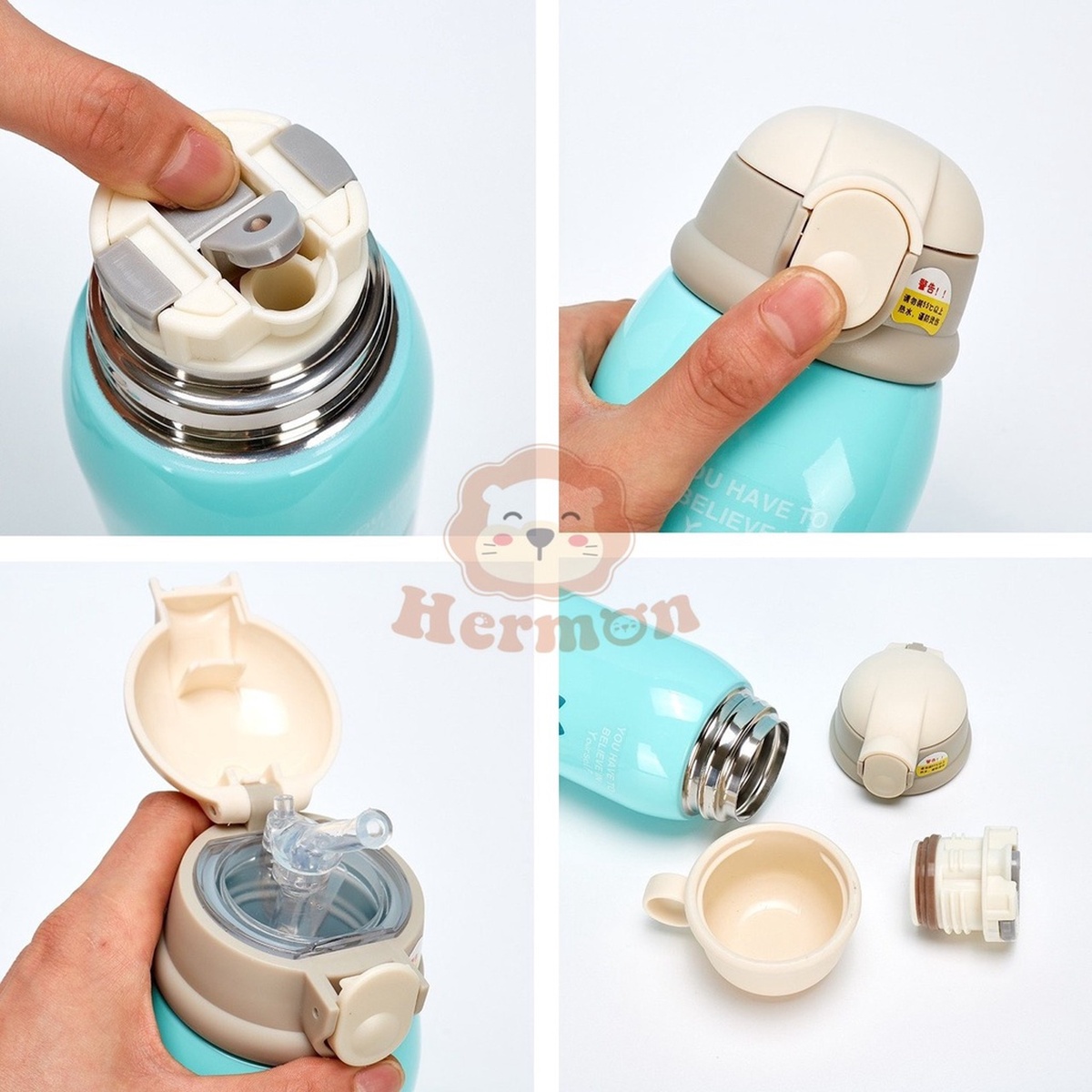 Bình nước giữ nhiệt Hermon Inox 2 nắp 600ml kèm cốc (Màu ngẫu nhiên) - hình 8
