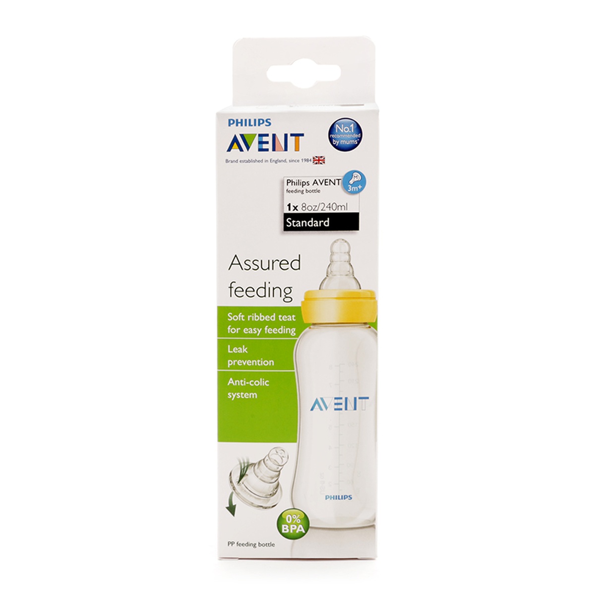 Bình sữa Avent cổ hẹp 240ml SCF971/17 - góc nghiêng