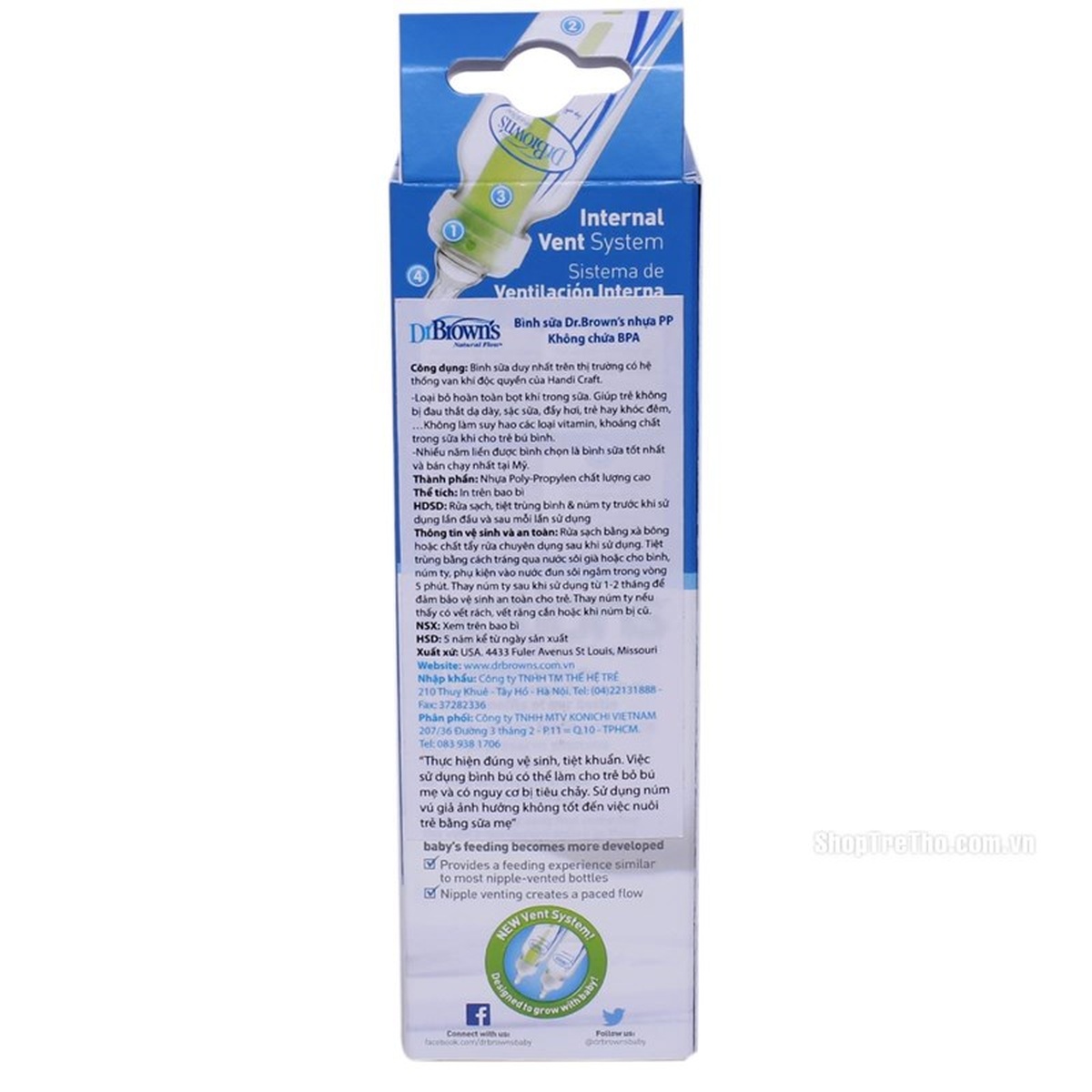 Bình sữa Dr Brown 120ml cổ hẹp  - góc nghiêng