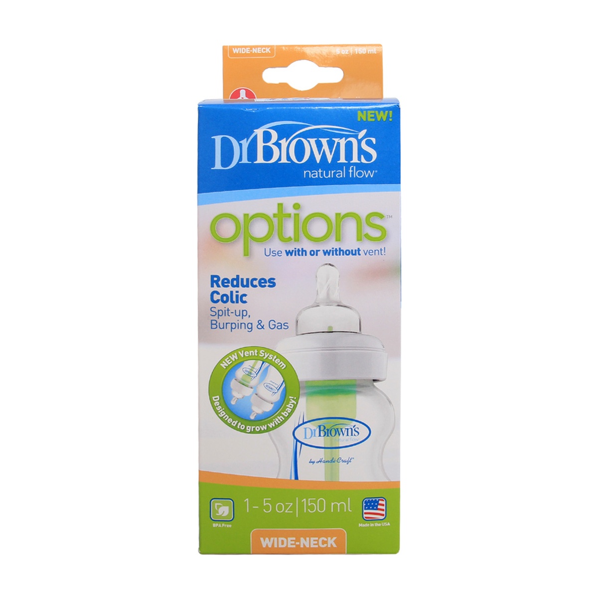 Bình sữa Dr Brown cổ rộng 150ml  - góc nghiêng