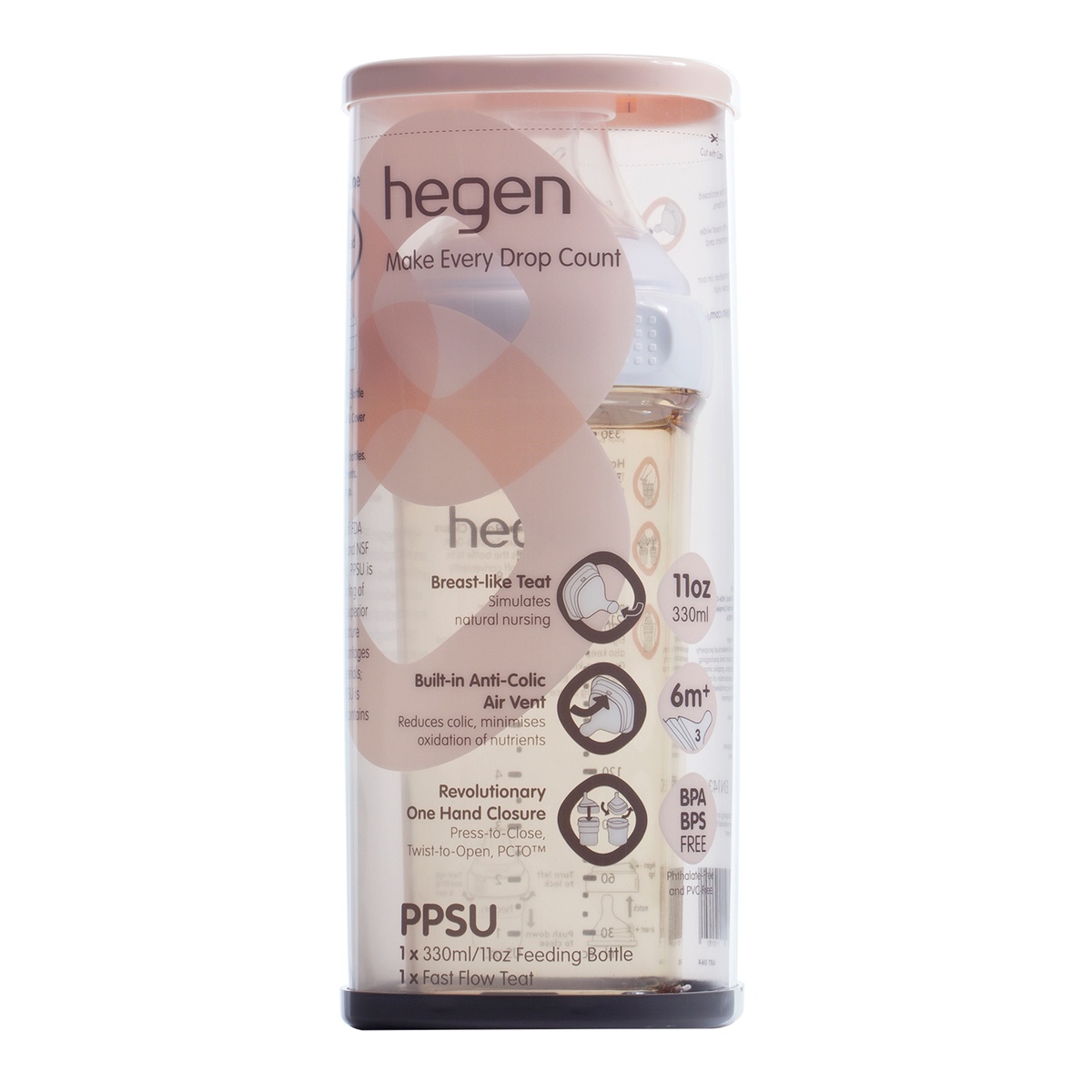 Bình sữa Hegen 330ml PPSU - mặt trái