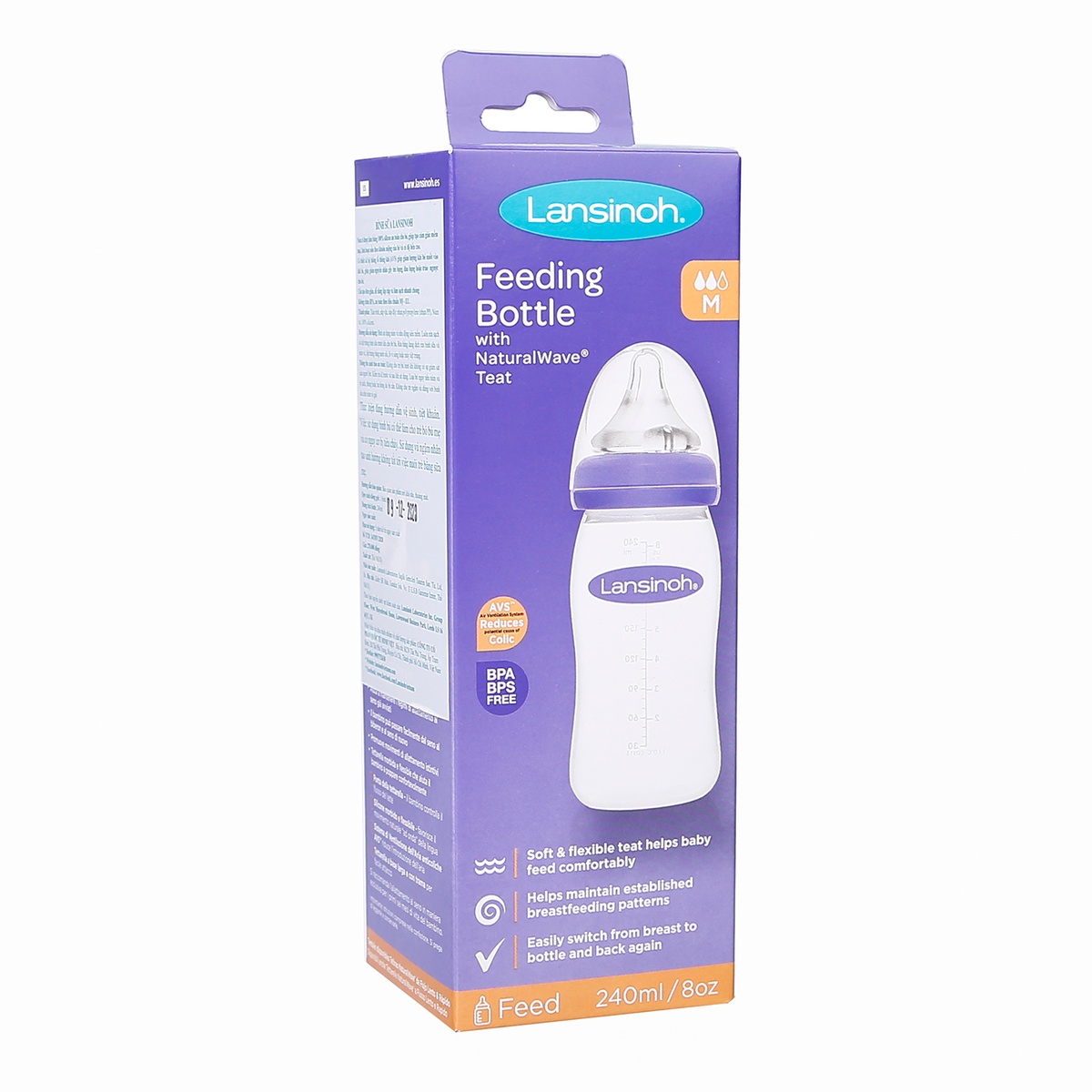 Bình sữa Lansinoh 240ml (3-6M) - góc nghiêng