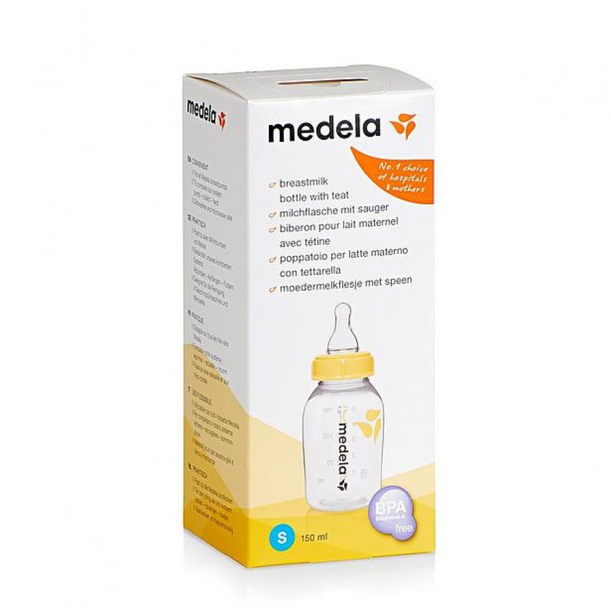 Bình sữa cổ hẹp Medela 150ml núm vú size S (0-3M) - mặt trái