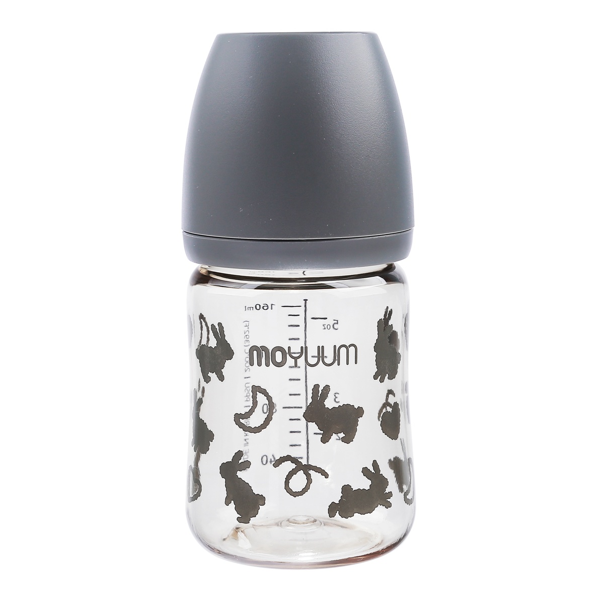 Bình sữa Moyuum màu xám in hình thỏ Rabbit 170ml - mặt sau