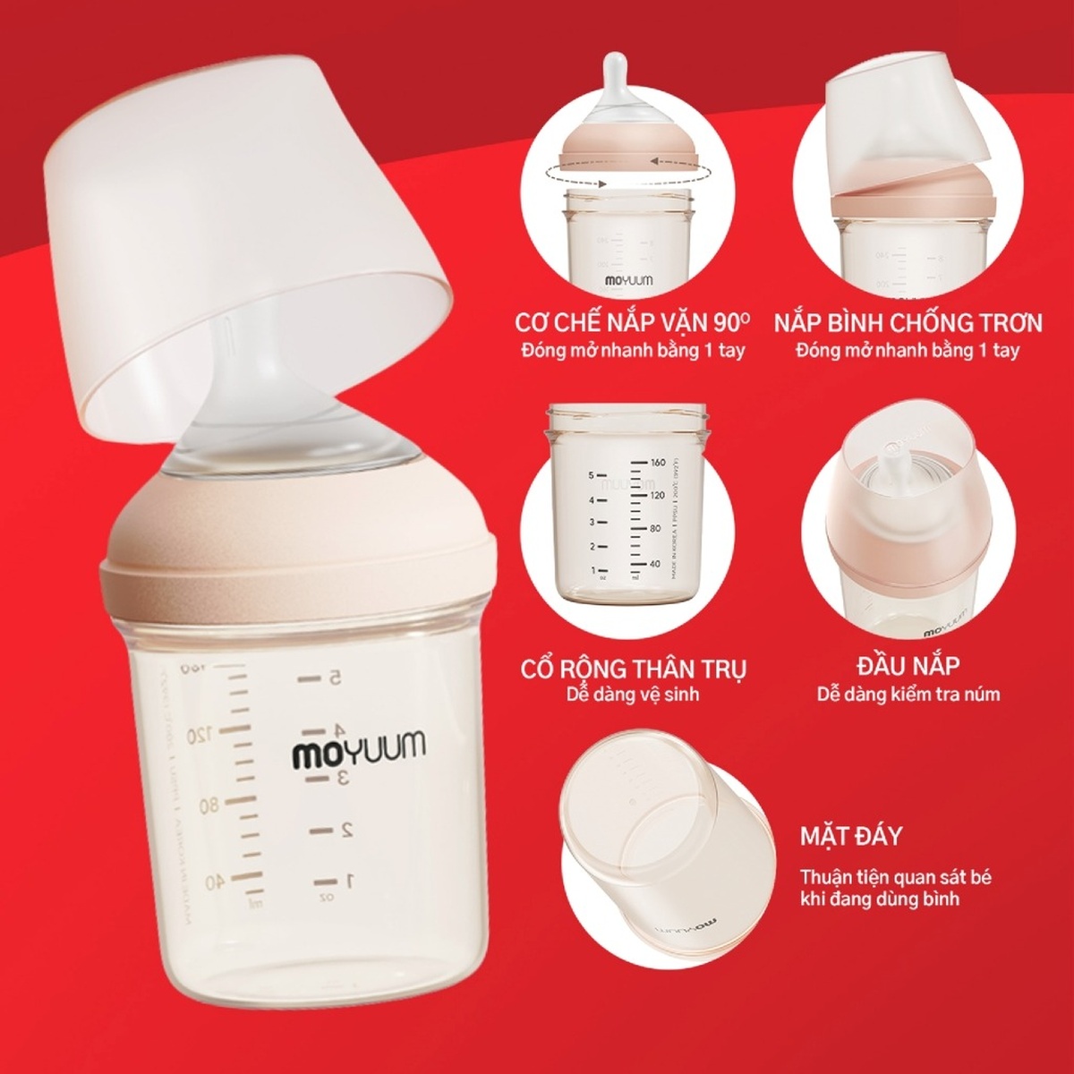 Bình sữa Moyuum Mov.aa cổ rộng thế hệ mới Basic 160ml - hình 7