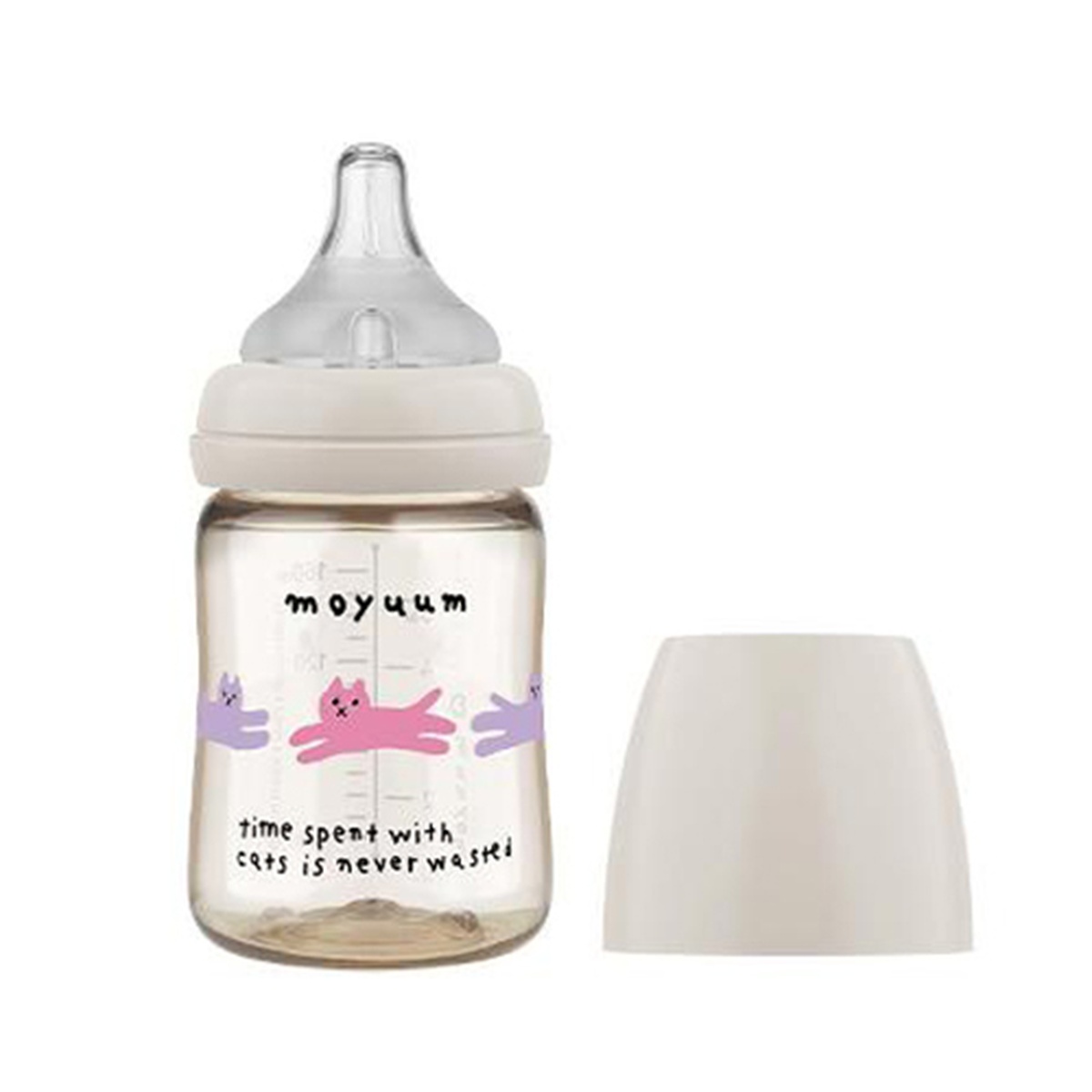Bình sữa Moyuum PPSU in Cat 170ml (Màu xám) - mặt trái