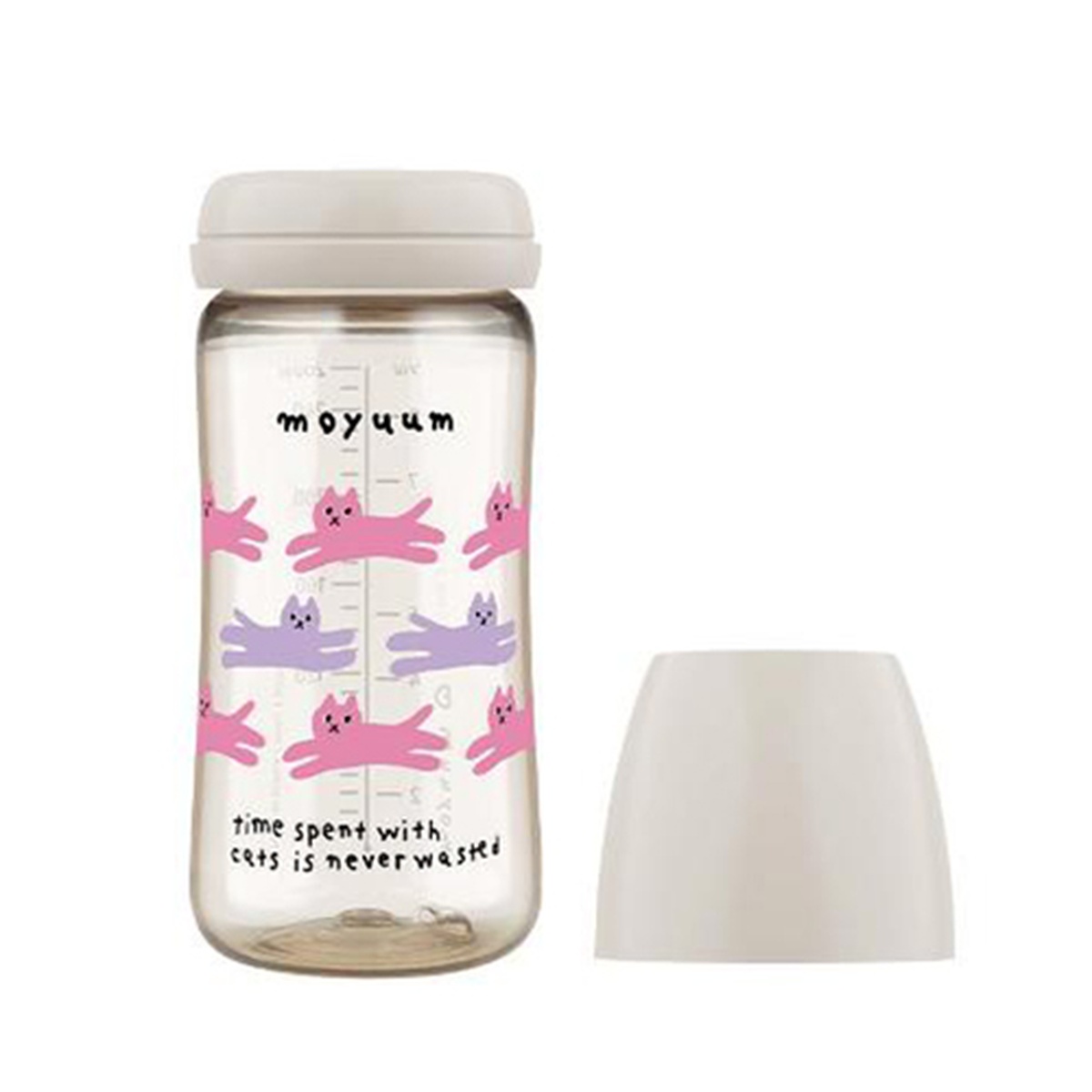 Bình sữa Moyuum PPSU in Cat 270ml (Màu xám) - mặt trái
