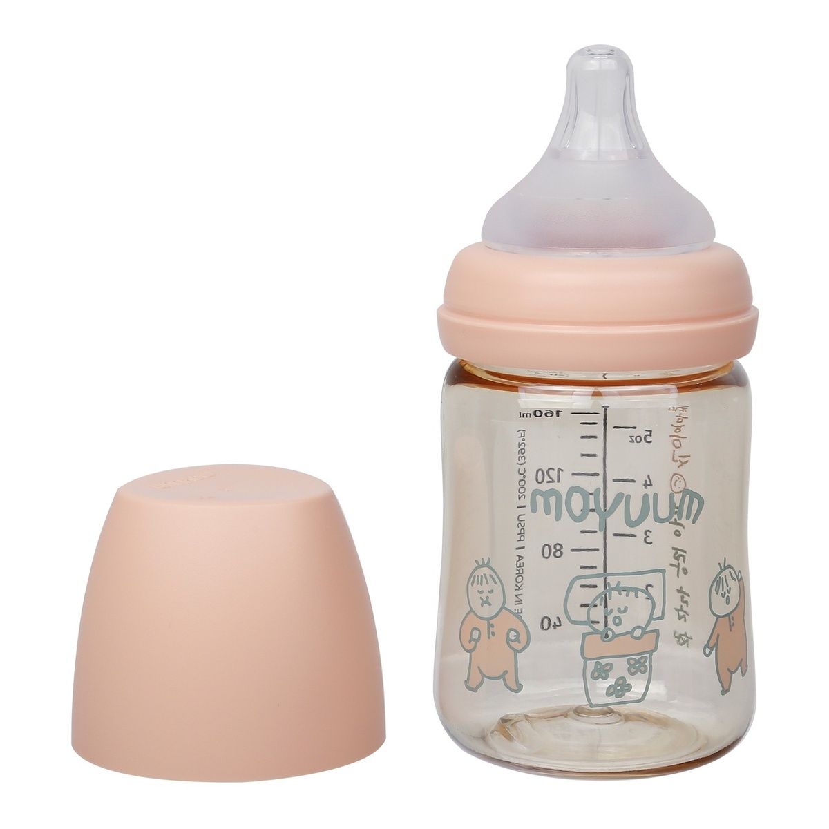 Bình sữa Moyuum Ogu Ogu hồng 170ml - mặt phải