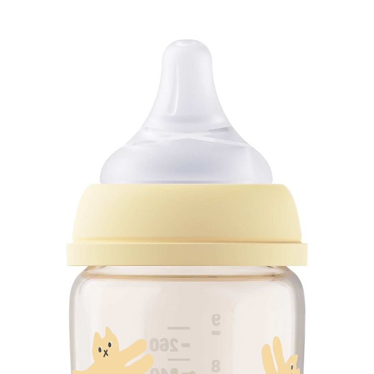 Bình sữa Moyuum PPSU Premium thế hệ thứ 3 Yellow Cat 270ml - mặt trái