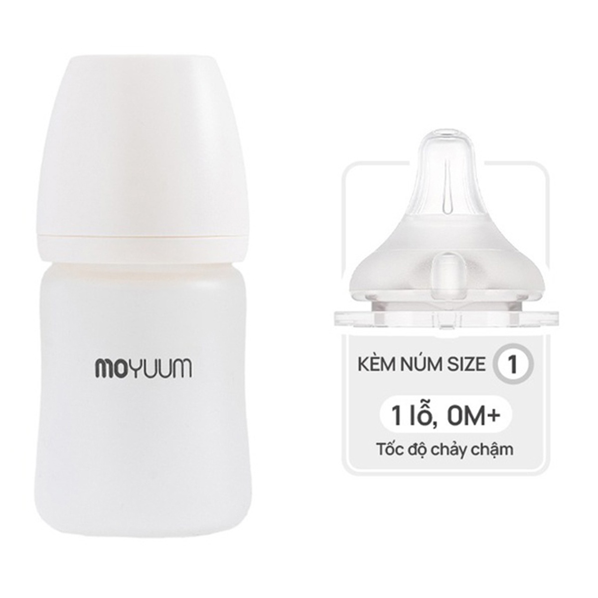 Bình sữa Moyuum thủy tinh bọc silicone 150ml - mặt trái