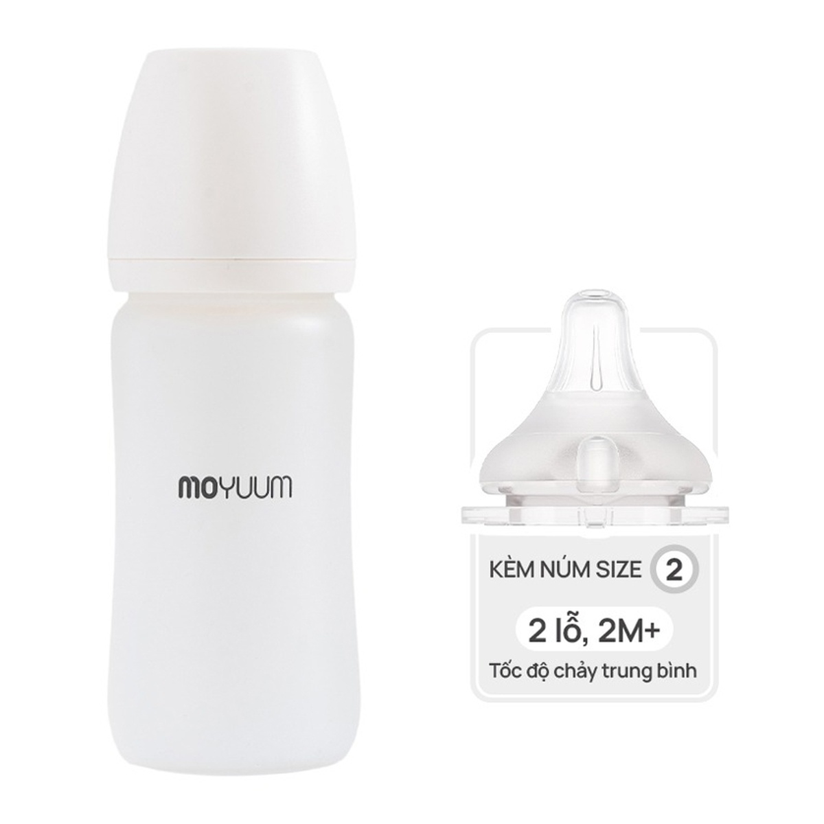 Bình sữa Moyuum thủy tinh bọc silicone 240ml - mặt trái