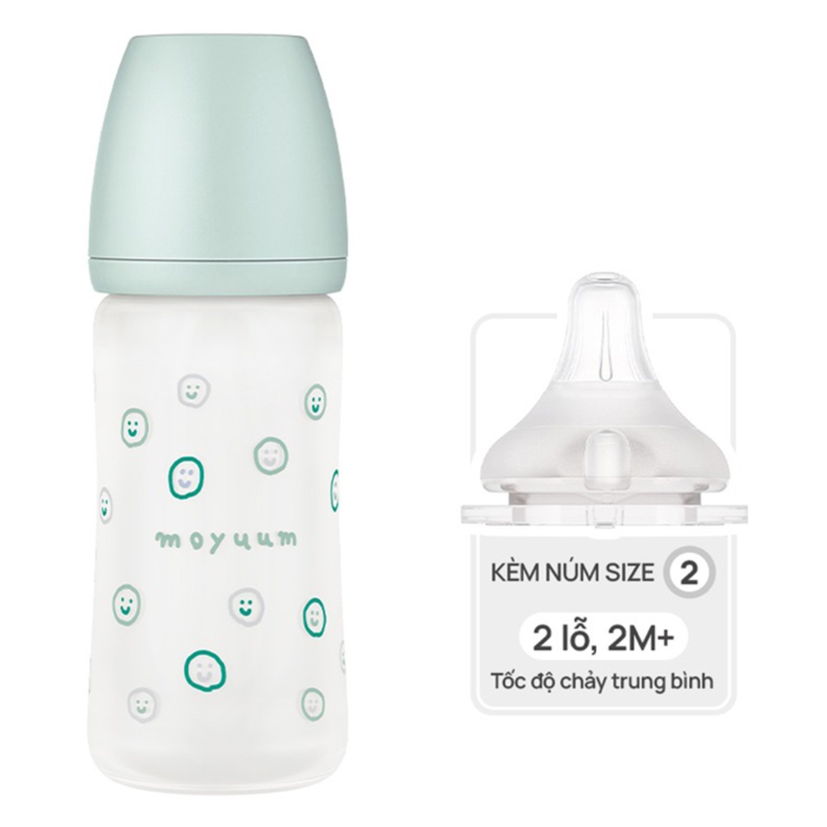 Bình sữa Moyuum thủy tinh bọc silicone Happy more 240ml  - mặt trái