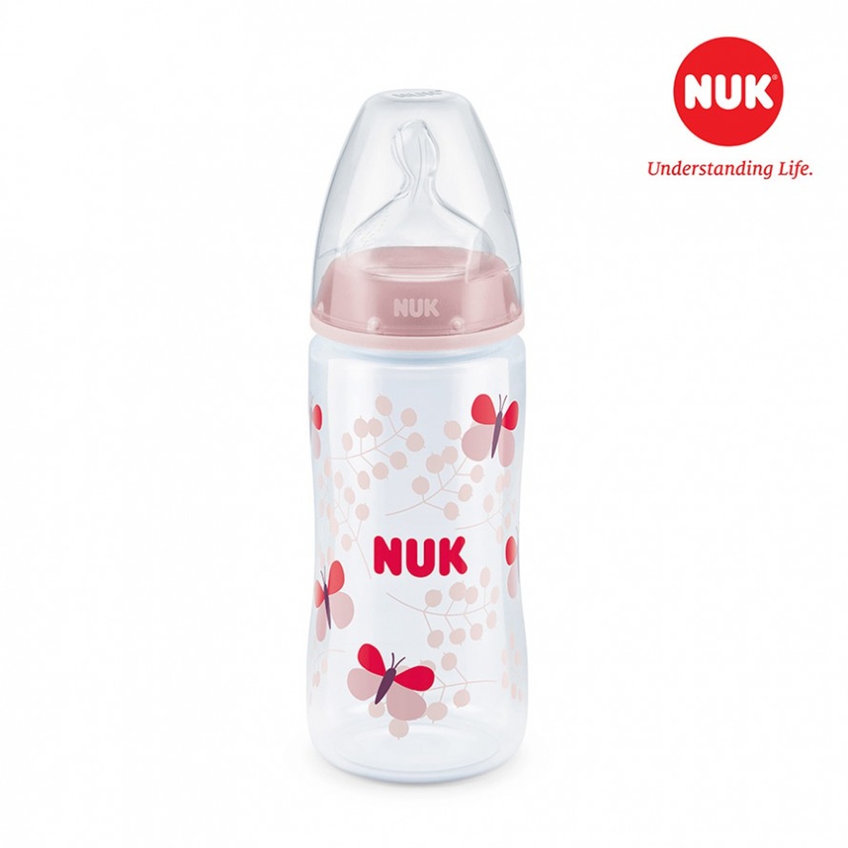 Bình sữa NUK cho bé PP 300ml núm ty Silicone S1 - M - góc nghiêng