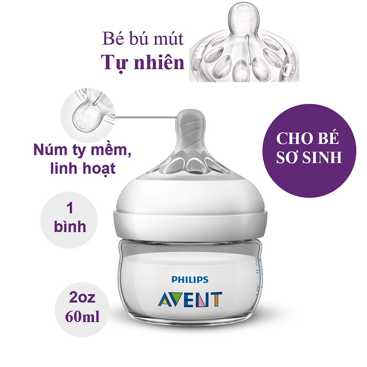 Bình sữa Philips Avent mô phỏng tự nhiên SCF039/17 (60ml) cho bé từ 0M+ - góc nghiêng