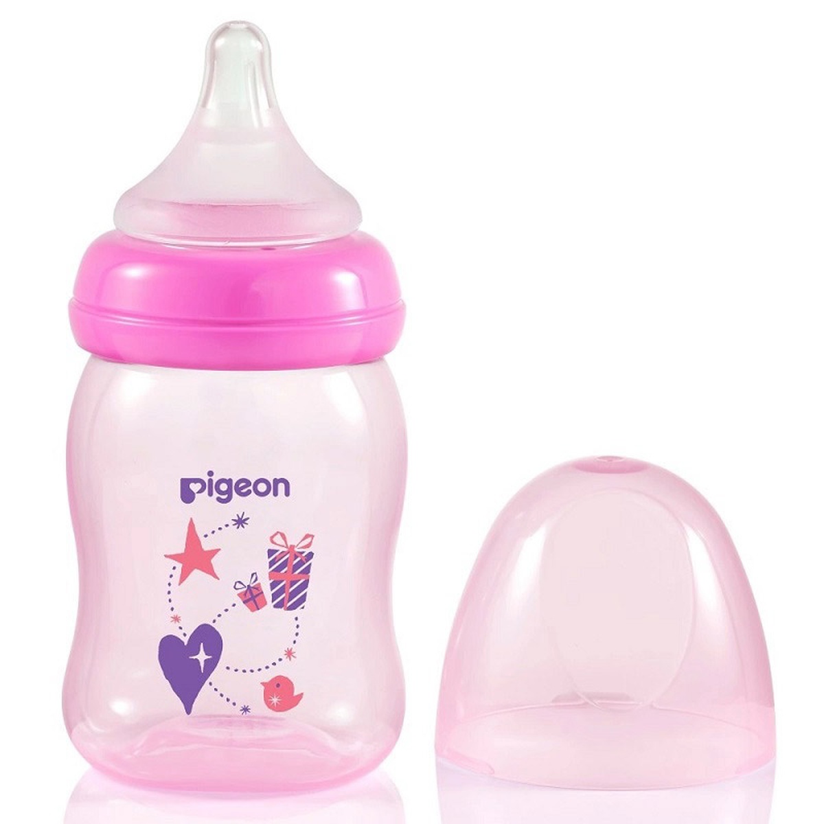 Bình sữa Pigeon PP Plus họa tiết Hồng 160ml - mặt trái