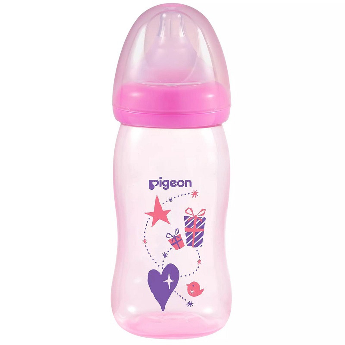 Bình sữa Pigeon PP Plus họa tiết hồng 240ml - mặt trái
