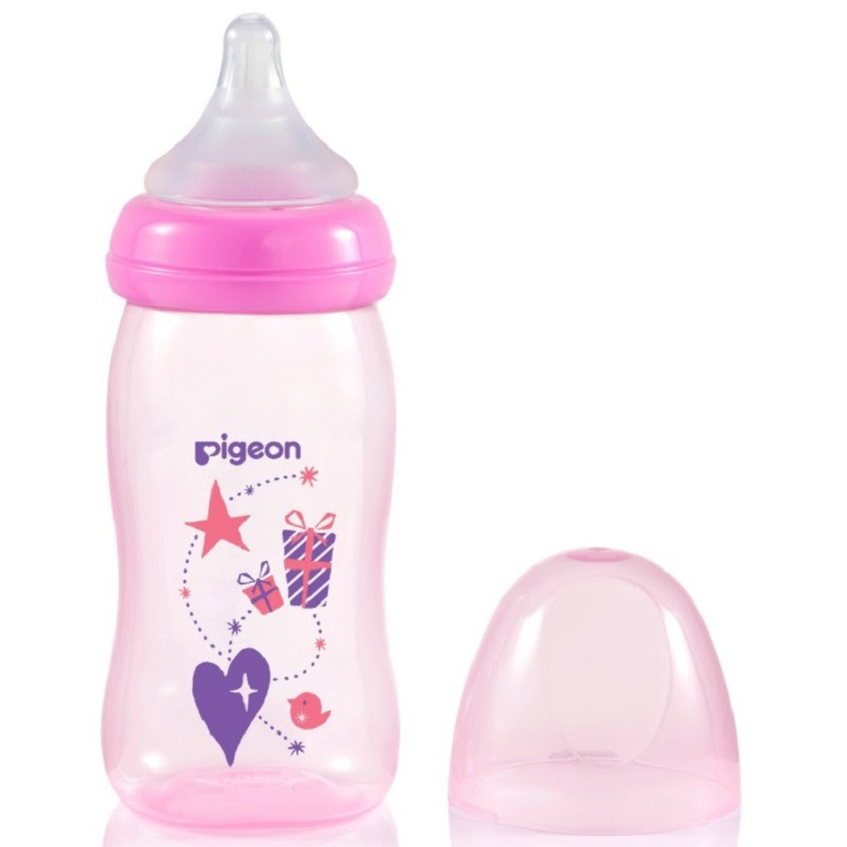 Bình sữa Pigeon PP Plus họa tiết hồng 240ml - mặt phải