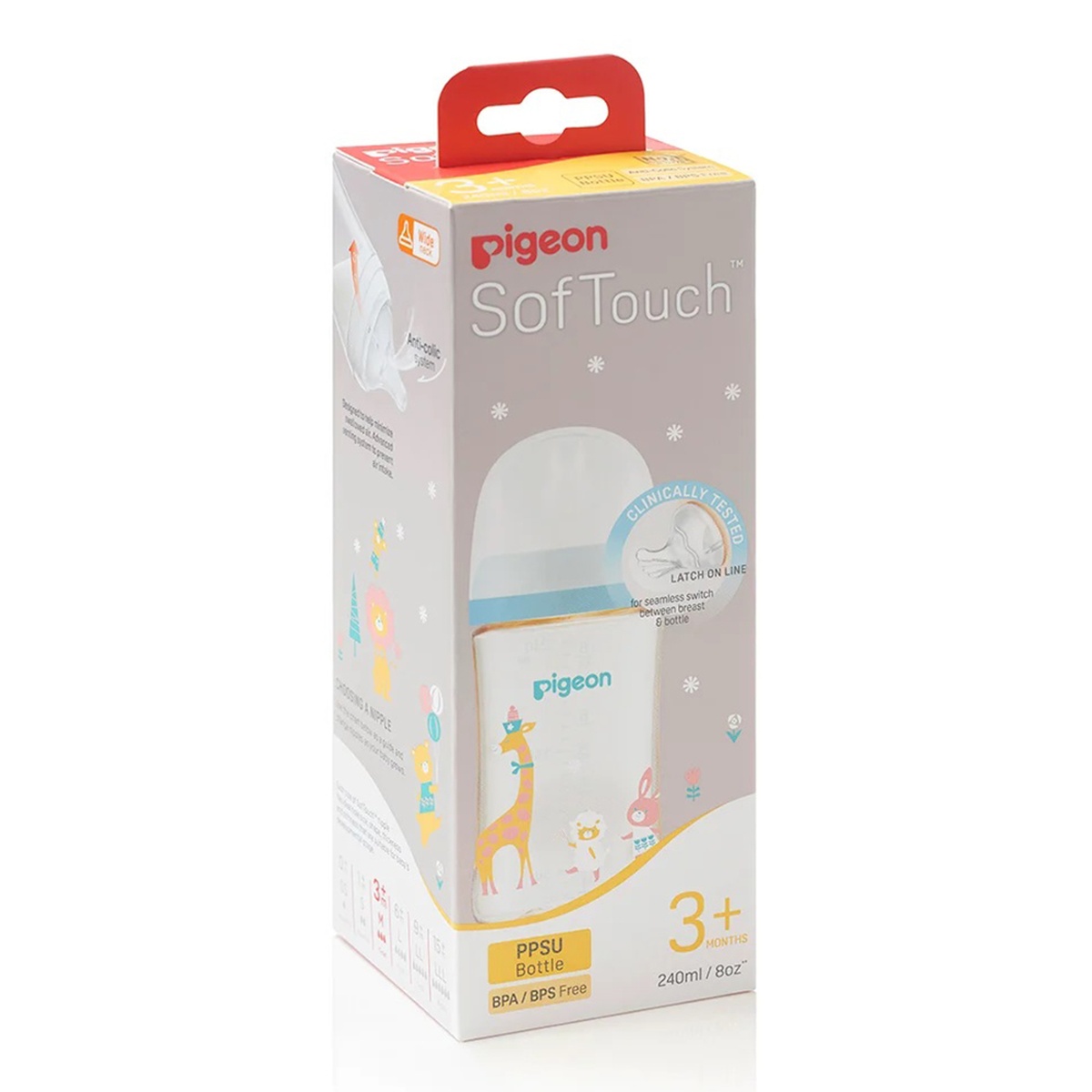 Bình sữa Pigeon PPSU Plus WN3 in hình thú cưng 240ml - mặt trái
