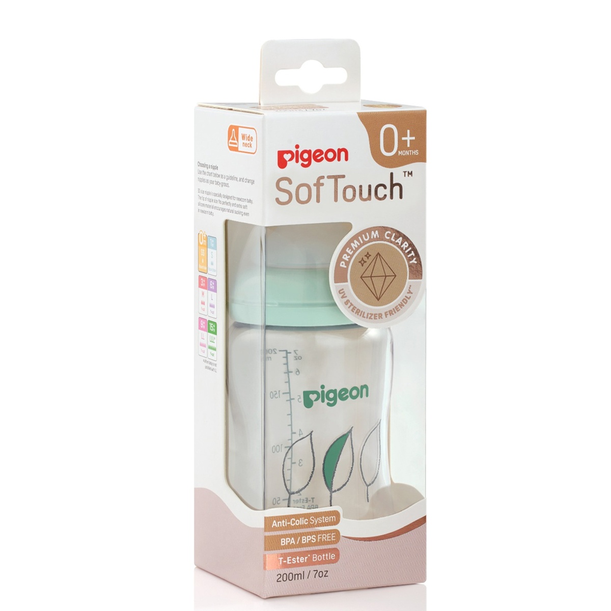 Bình sữa Pigeon Softouch T-Ester Plus 200ml  - mặt phải