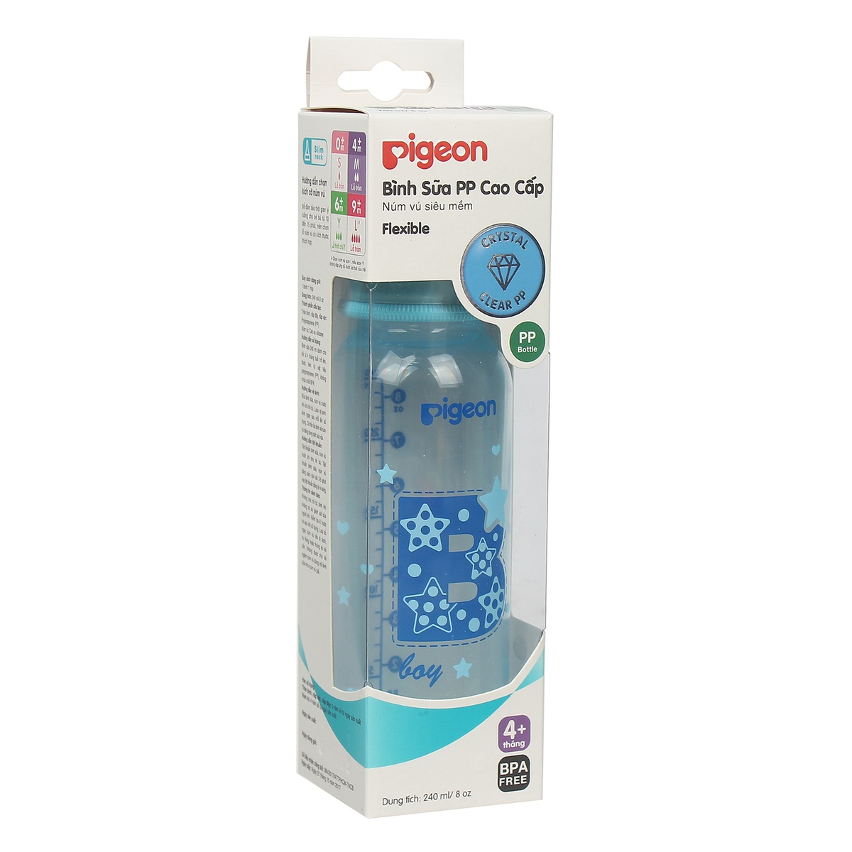 Bình sữa Pigeon 240ml màu xanh dành cho bé trai (> 4 tháng) - góc nghiêng