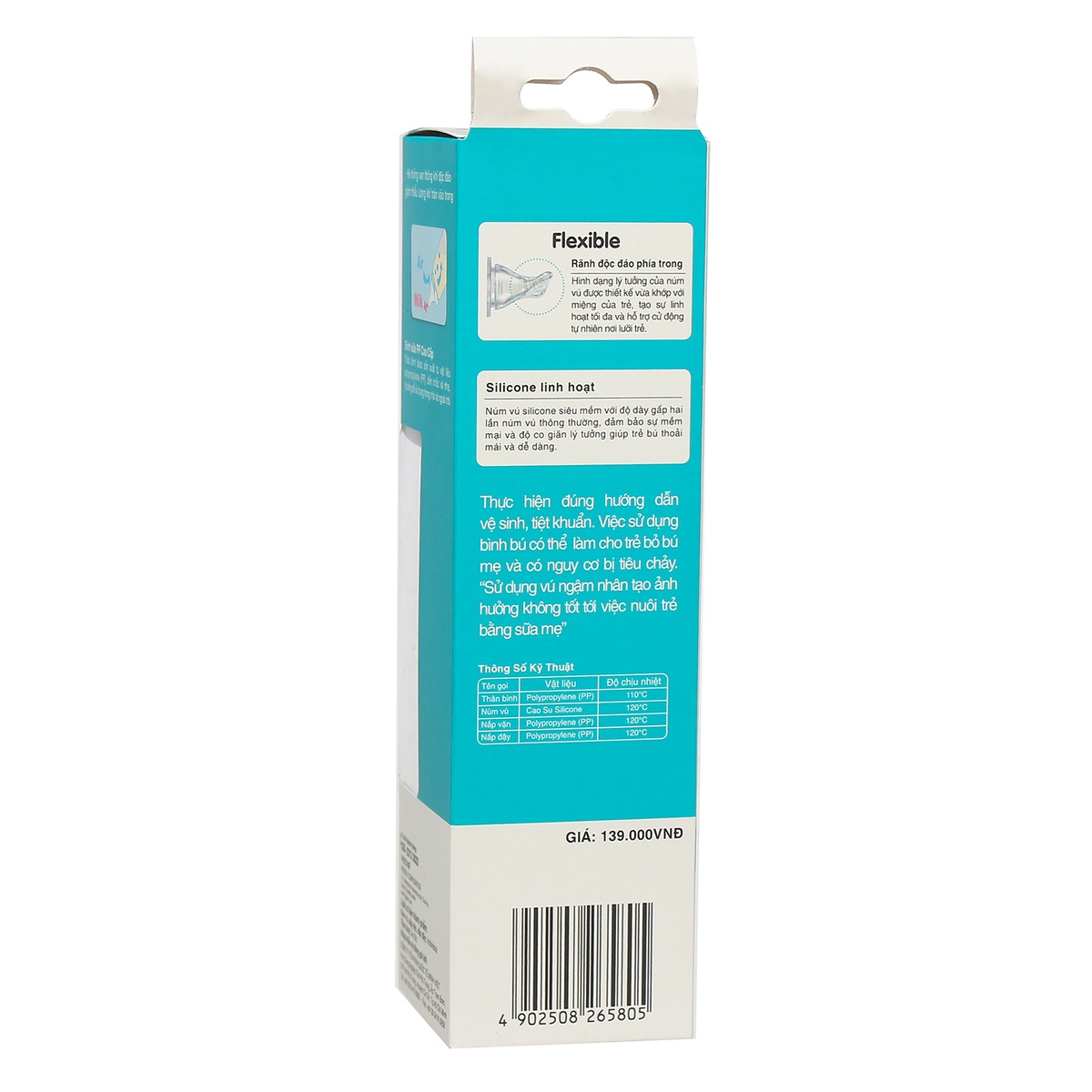 Bình sữa Pigeon 240ml màu xanh dành cho bé trai (> 4 tháng) - mặt sau