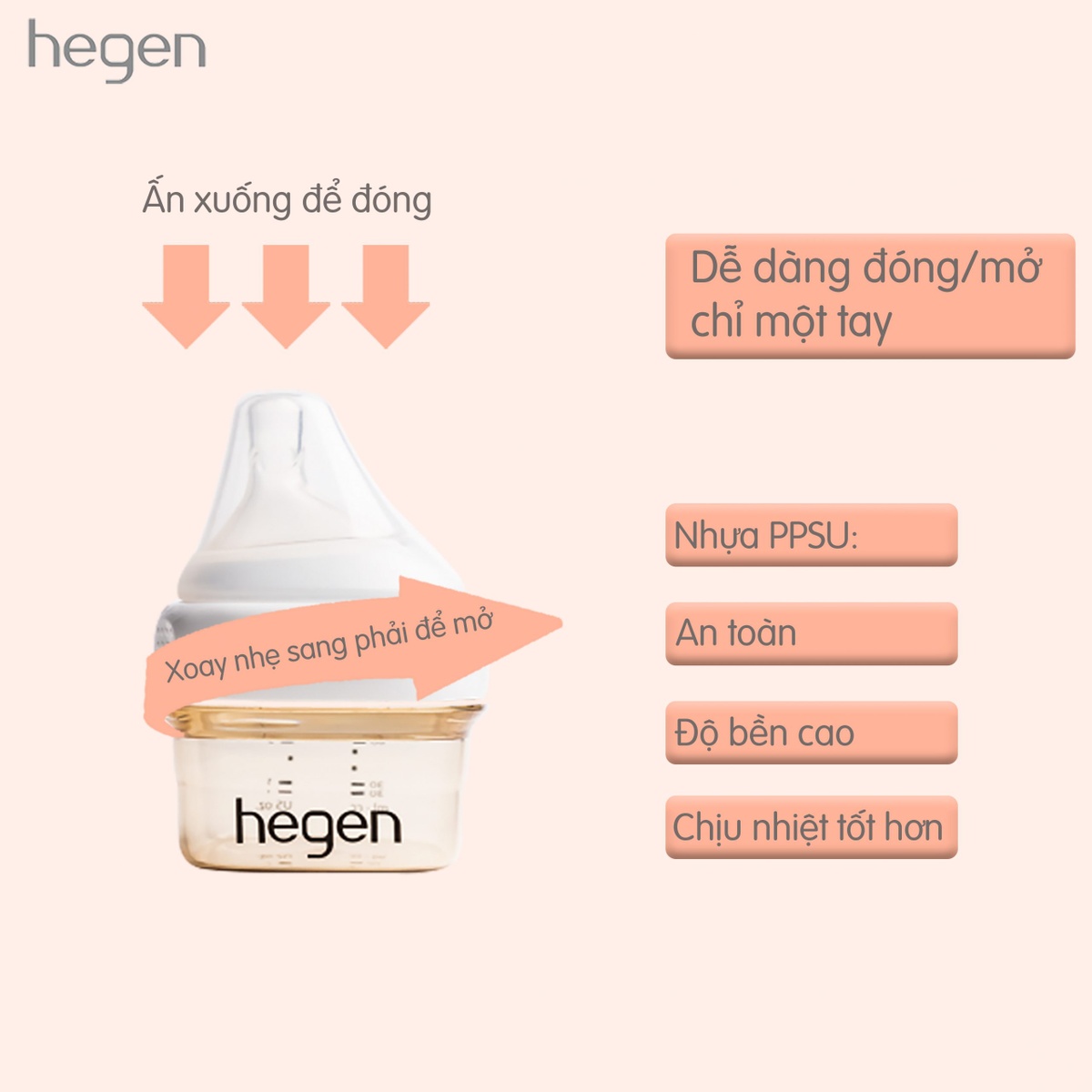 Bình sữa PPSU Hegen 60ml - mặt trái