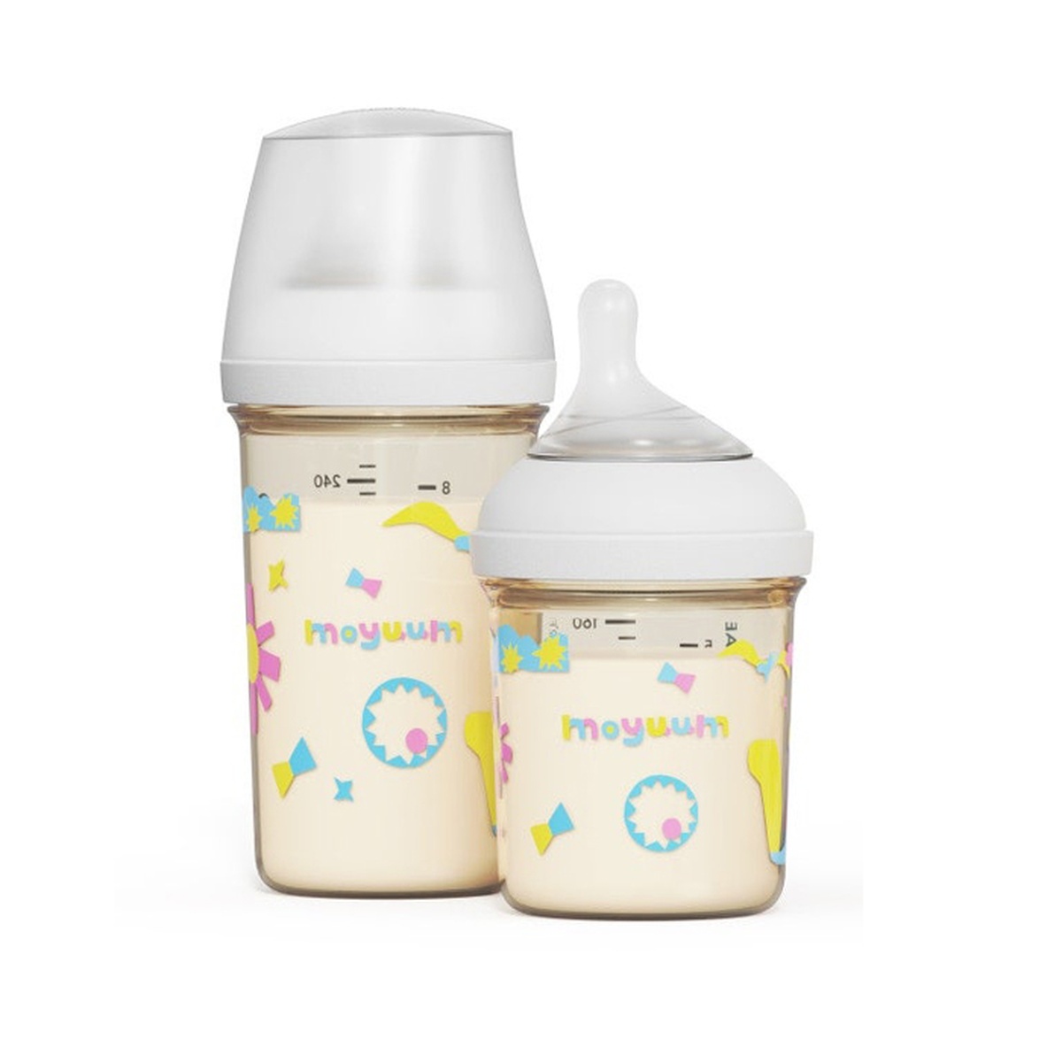 Bình sữa Moyuum Mov.aa cổ rộng thế hệ mới họa tiết 160ml (Màu trắng)  - mặt trái