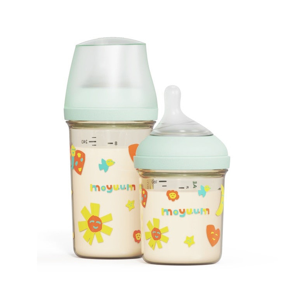 Bình sữa Moyuum Mov.aa cổ rộng thế hệ mới họa tiết 250ml (Xanh) - mặt trái
