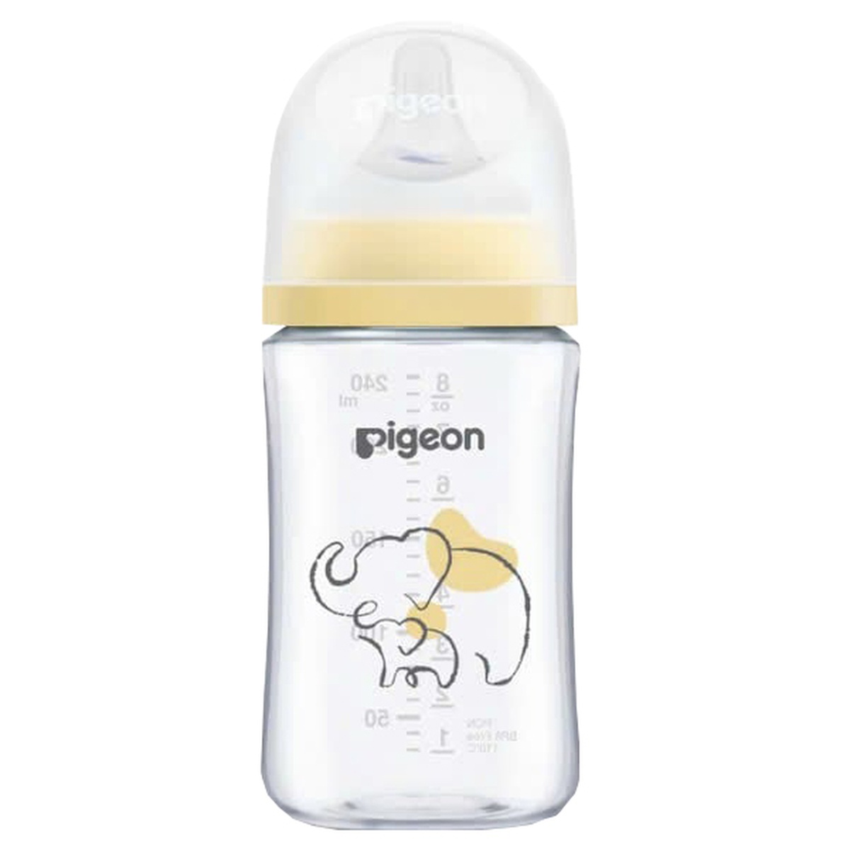 Bình sữa T-Ester Pigeon họa tiết Núi/Voi 240ml - mặt trái