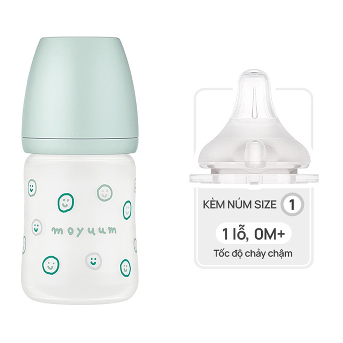 Bình sữa Moyuum thủy tinh bọc silicone Happy more 150ml - mặt trái