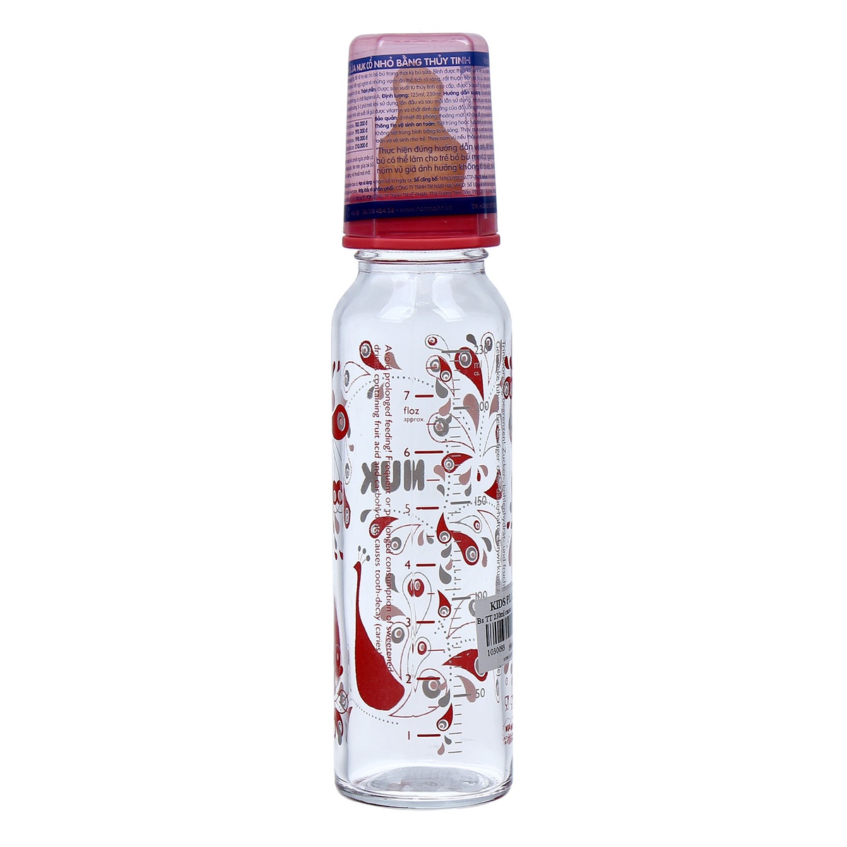 Bình sữa Thủy Tinh caosu s1 250ml 745018 - mặt trái