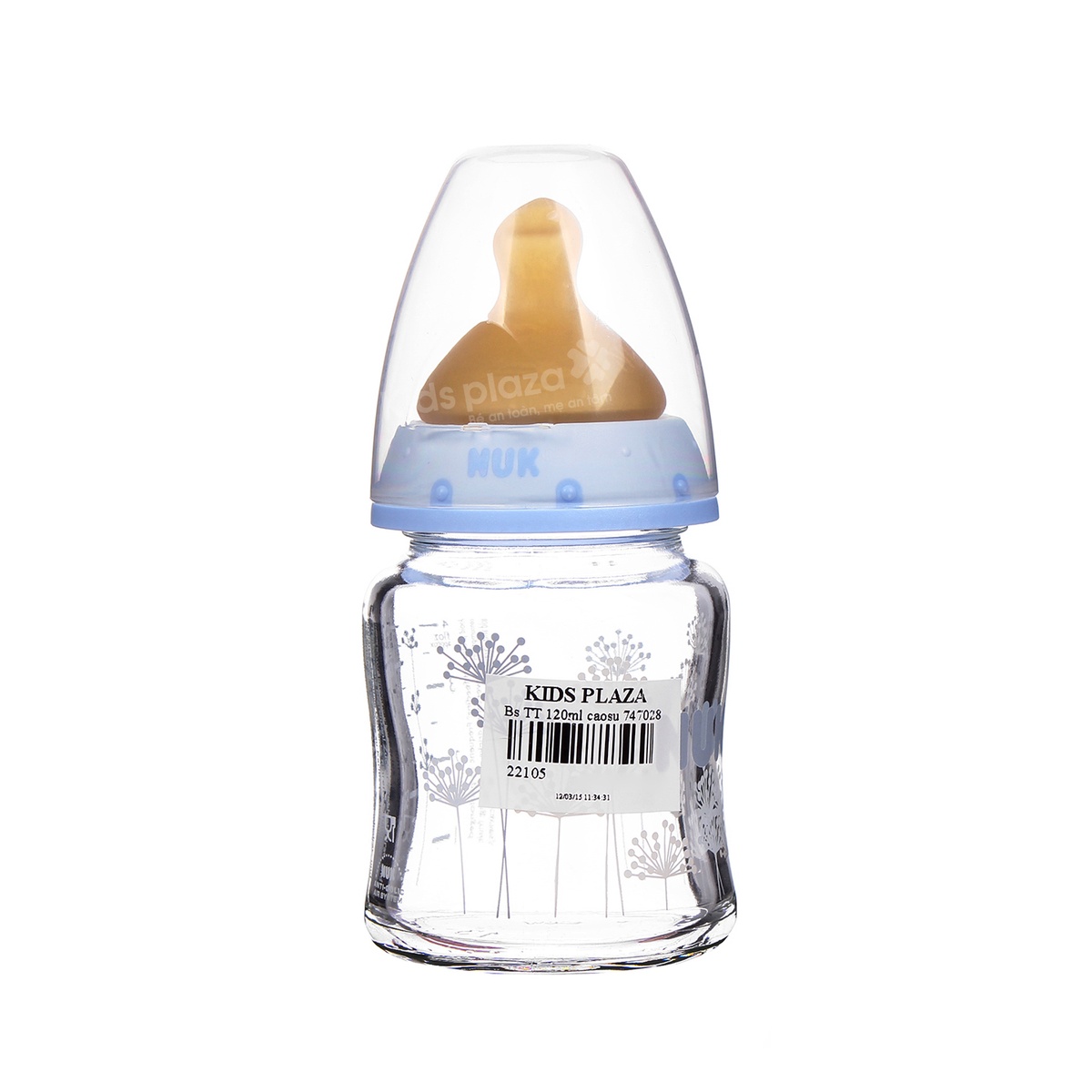 Bình sữa thủy tinh 120ml núm cao su - mặt sau
