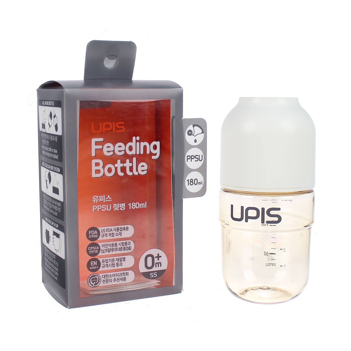 Bình sữa Upis Premium PPSU 180ml (Trắng) - mặt phải