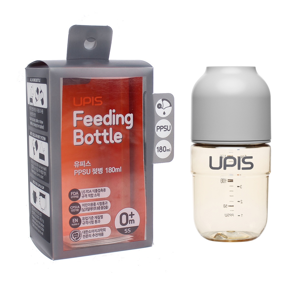 Bình sữa Upis Premium PPSU 180ml (Xám) - mặt phải