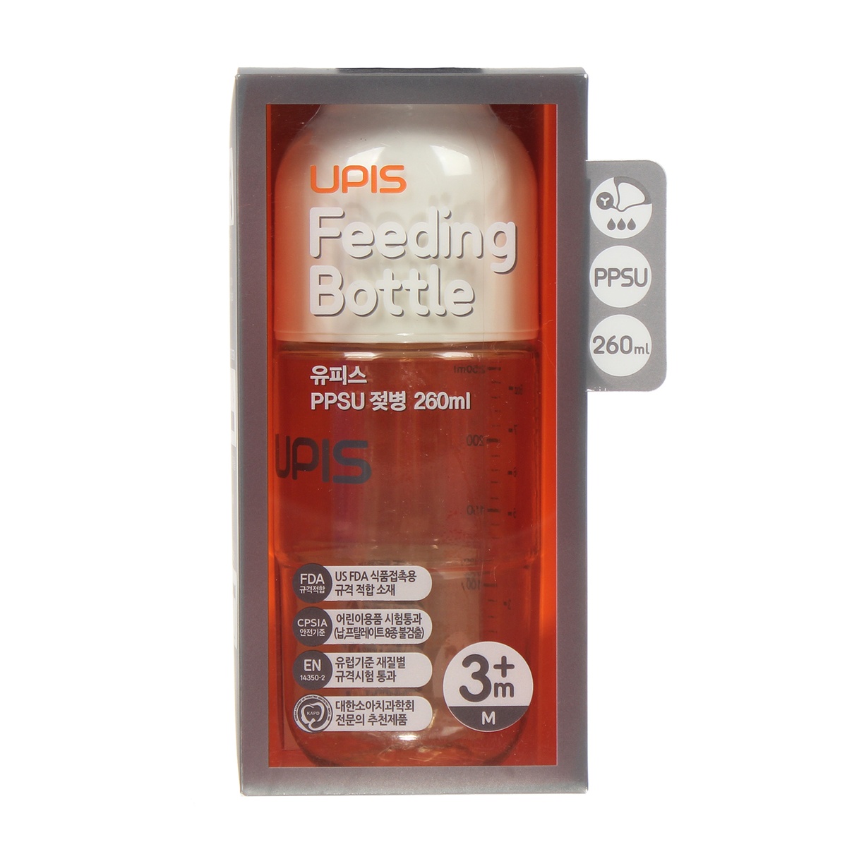 Bình sữa Upis Premium PPSU 260ml (Trắng) - góc nghiêng