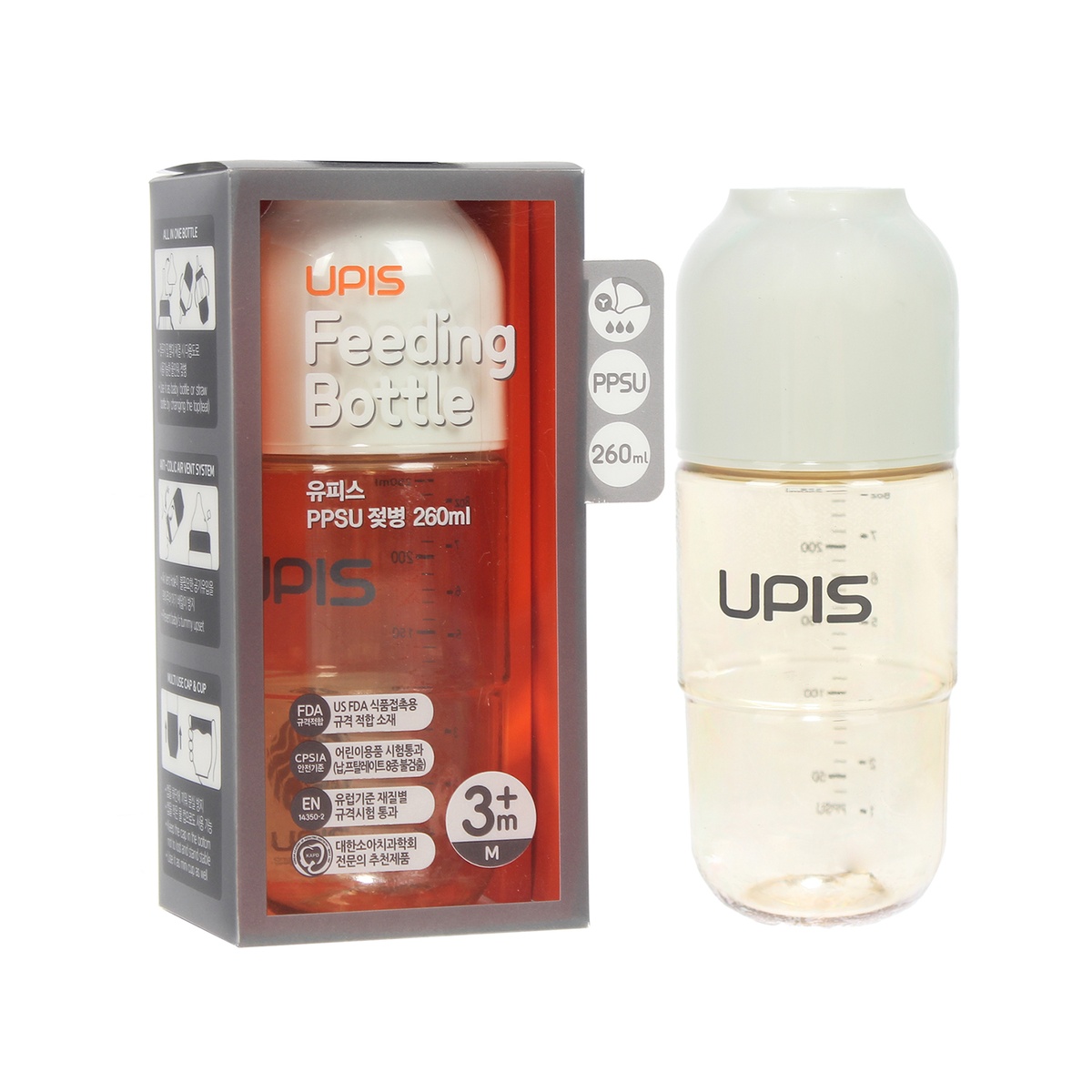 Bình sữa Upis Premium PPSU 260ml (Trắng) - mặt phải