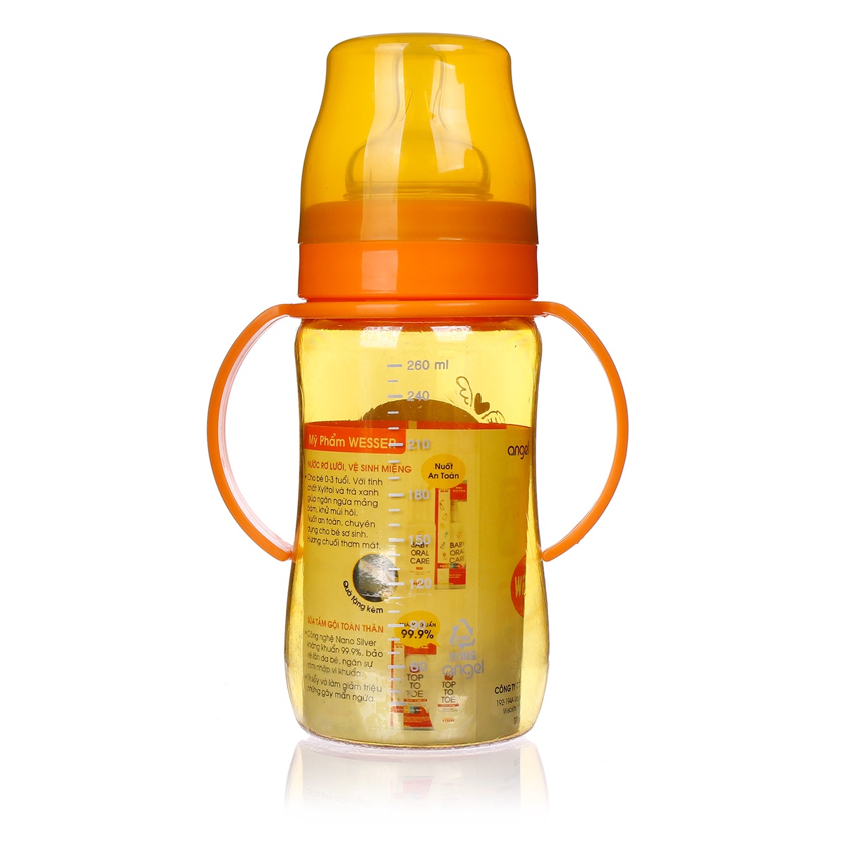 Bình sữa Wesser Nano Silver 260ml - mặt trái