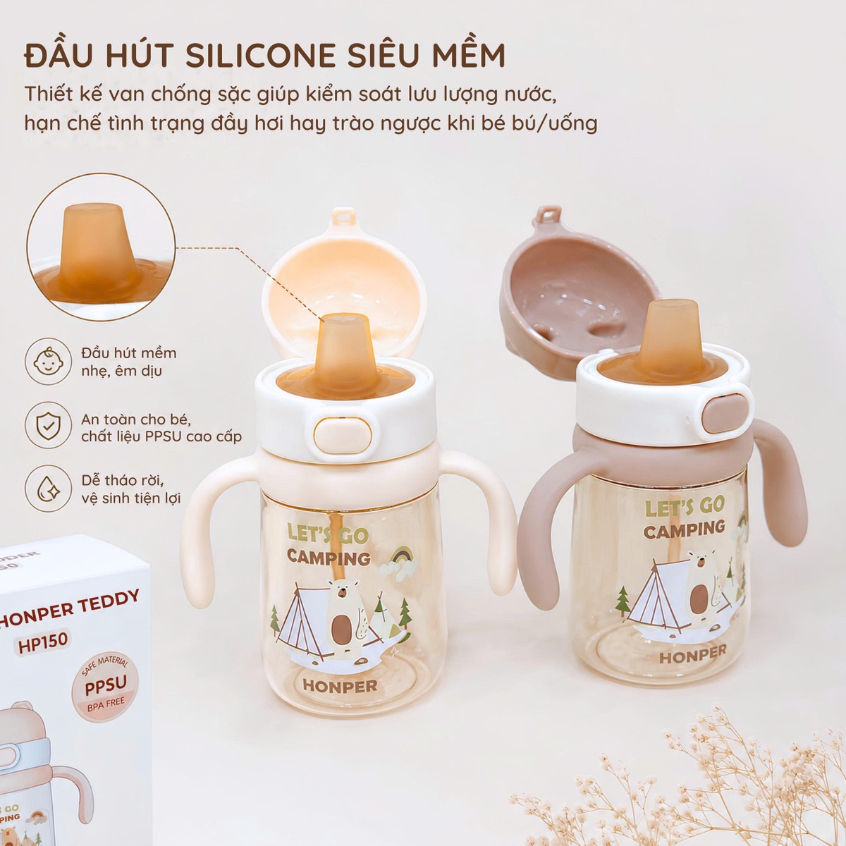 Bình tập hút Honper Teddy HP150 330ml 5M+ (Màu ngẫu nhiên) - mặt sau