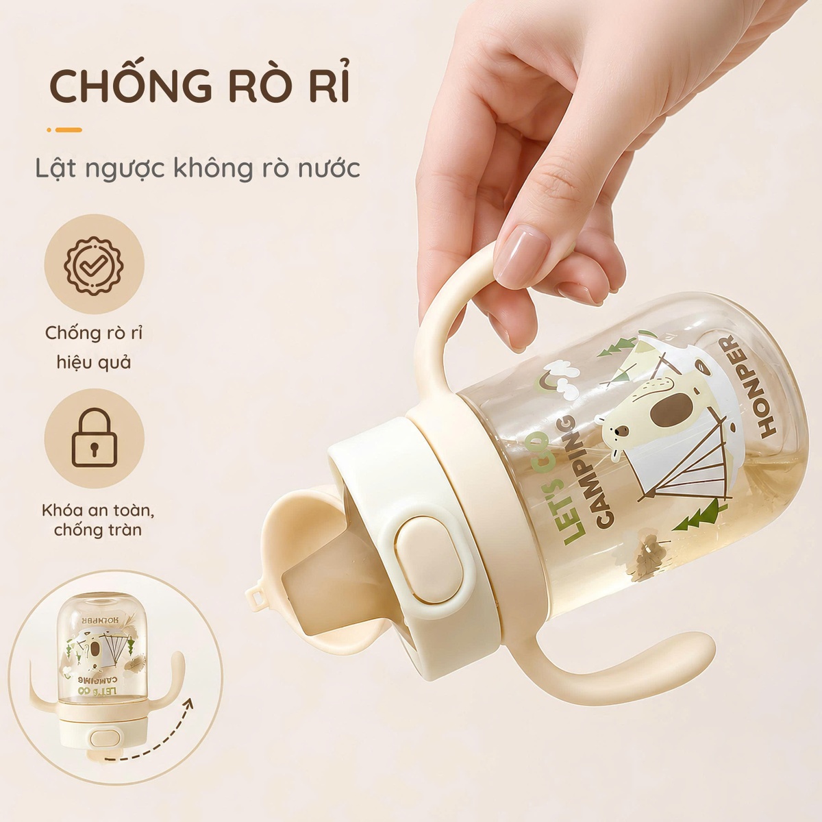 Bình tập hút Honper Teddy HP150 330ml 5M+ (Màu ngẫu nhiên) - góc nghiêng