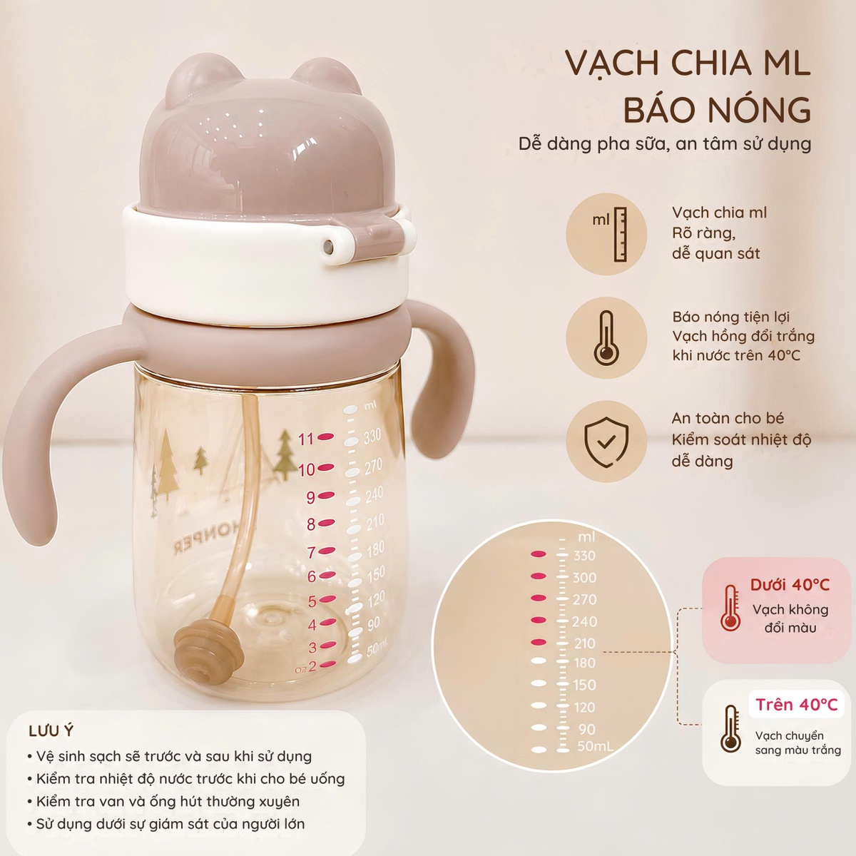 Bình tập hút Honper Teddy HP150 330ml 5M+ (Màu ngẫu nhiên) - mặt phải