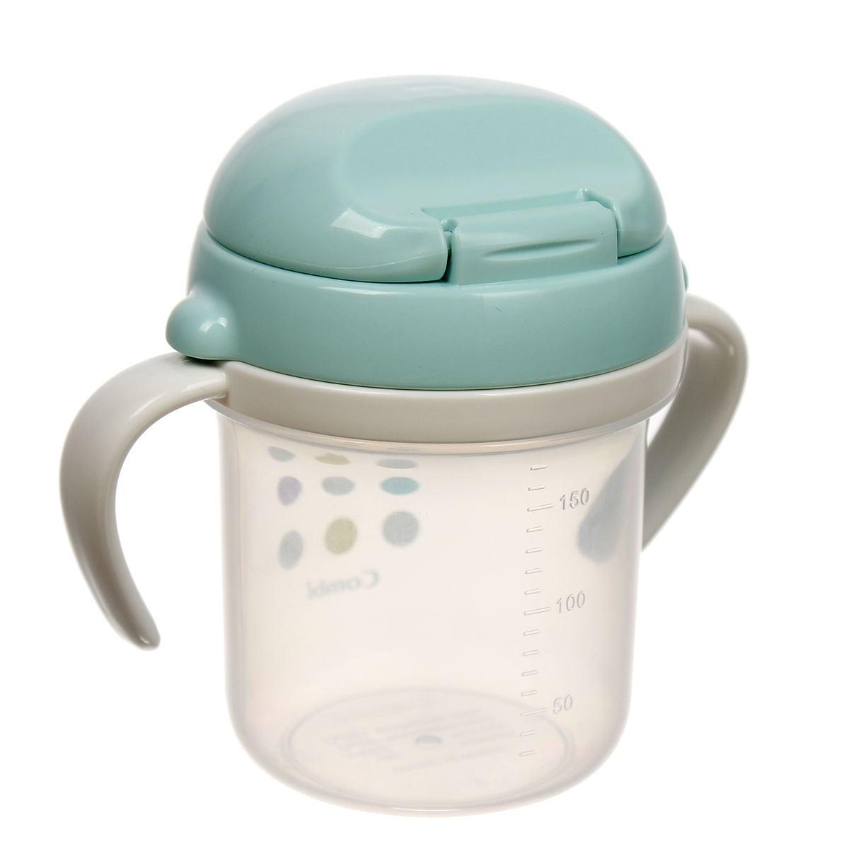 Bình tập uống nước chấm bi bước 3 xanh ngọc Combi Mug 13644 - mặt phải