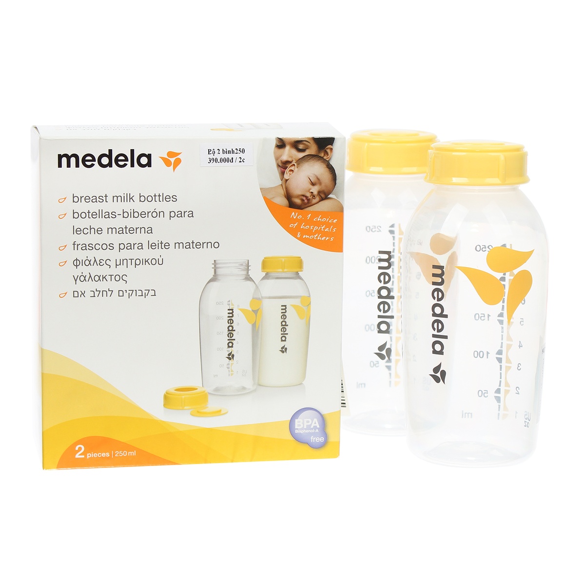 Bình trữ sữa Medela 250ml cho bé - góc nghiêng