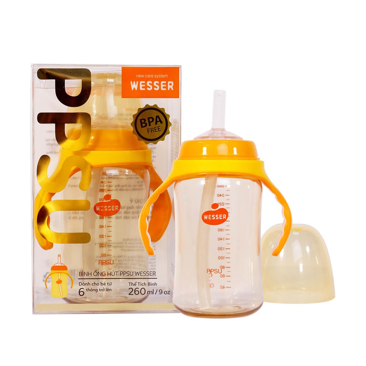 Bình uống nước PPSU 260ml Wesser - mặt trái
