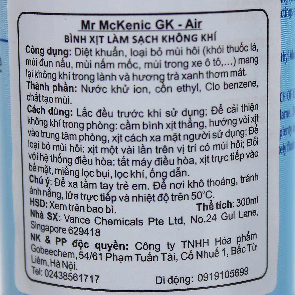 Bình xịt làm sạch không khí Germ Killer Air 300ml  - góc nghiêng