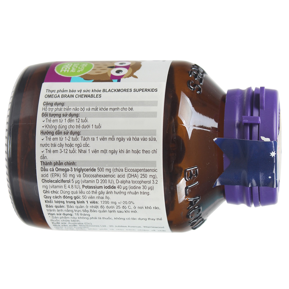 Blackmores SuperKids Omega Brain Chewables 50V - mặt sau