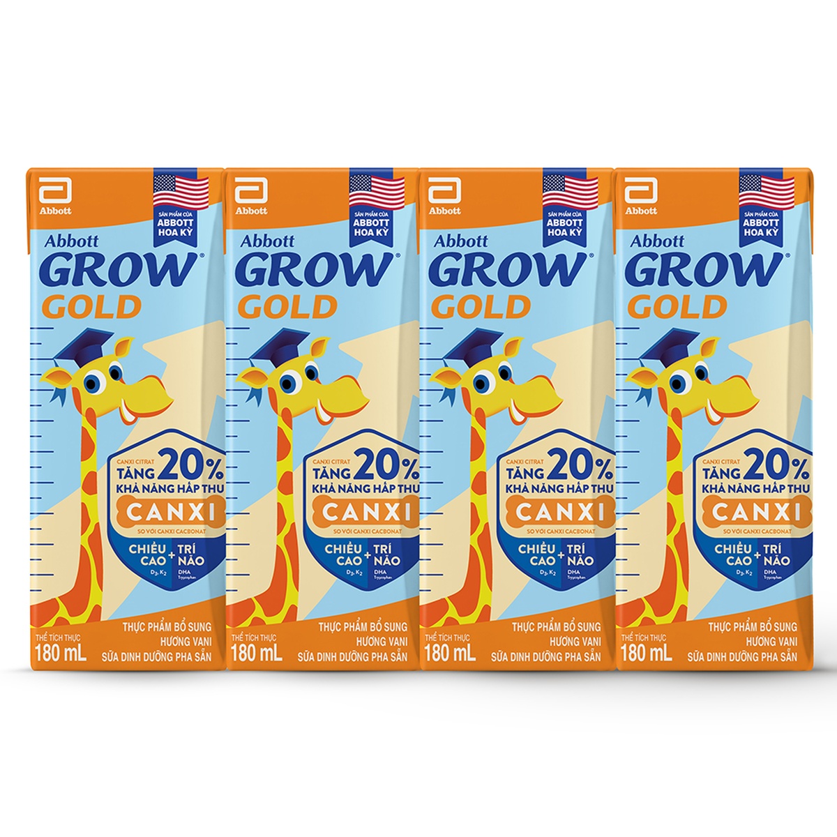 Sữa nước Abbott Grow Gold hương vani (4x180ml) New - mặt trước