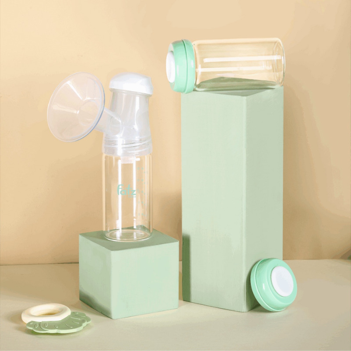 Bộ 2 bình trữ sữa thủy tinh Fatz Baby FB0150CM 180ml (Màu xanh) - mặt phải