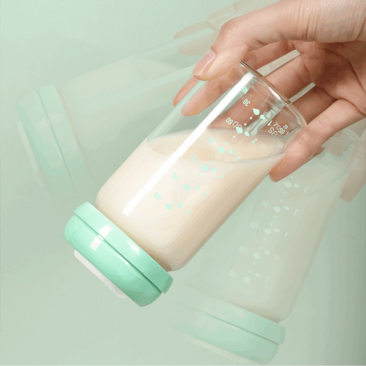 Bộ 2 bình trữ sữa thủy tinh Fatz Baby FB0150CM 180ml (Màu xanh) - mặt sau