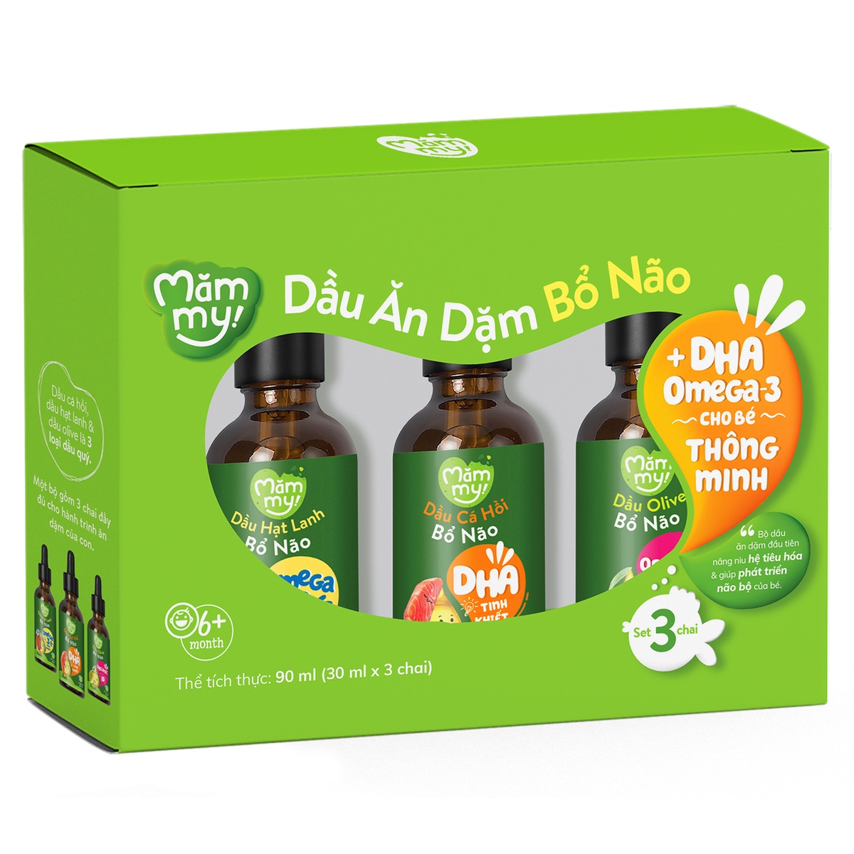 Bộ 3 dầu ăn dặm Mămmy bổ não 30ml*3 - mặt trái